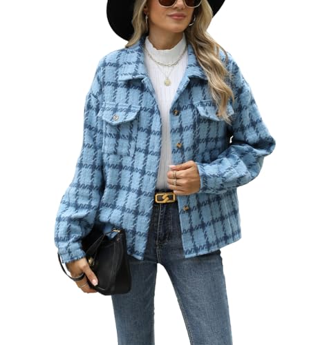 Artykey Damen Winterjacke Winter Warm Karierte Wintermantel Elegant Blazer für Damen Mode Cardigan Jacke blue M von Artykey