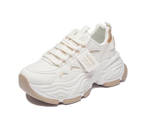 Artykey Plateau Sneaker Damen Y2K Leicht Turnschuhe Atmungsaktive Sportschuhe Ganztägige Bequeme Walking Schuhe Gold 37 von Artykey