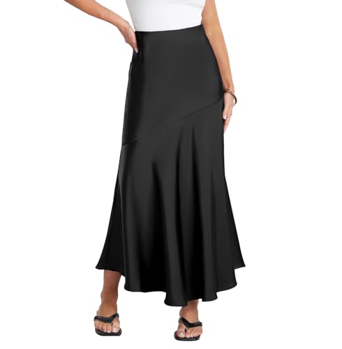 Damen Hohe Taille Satin Röcke Elegant Business Lang Bleistiftrock Cocktail Maxirock Freizeitrock XL von Artykey