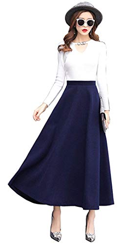 Damen Lang Rock Elegant Maxi Winterrock Plaid Warm Wollrock Hohe Taille Karierter röcke Herbst Elastische Taille Vintage A Linie Casual Midi Faltenrock C Dark Blue L von Artykey