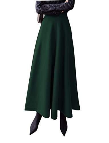 Damen Lang Rock Elegant Maxi Winterrock Plaid Warm Wollrock Hohe Taille Karierter röcke Herbst Elastische Taille Vintage A Linie Casual Midi Faltenrock C Dark Green L von Artykey