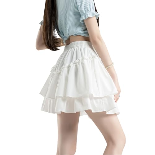 Damen Rüschen Mini Rock Niedlicher Hohe Taille Fließend Kurzer Rock Casual Elegent Flowy Elastische Taille Sommer Süßer Faltenrock XXL von Artykey