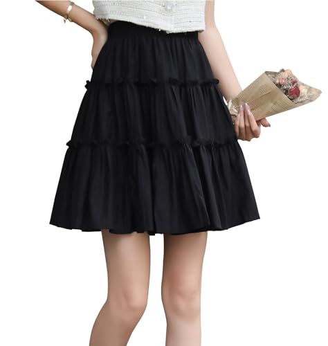 Damen Rüschen Mini Rock Niedlicher Hohe Taille Flowy Kurzer Rock Casual Elegent Süßer Fließend Elastische Taille Faltenrock M von Artykey