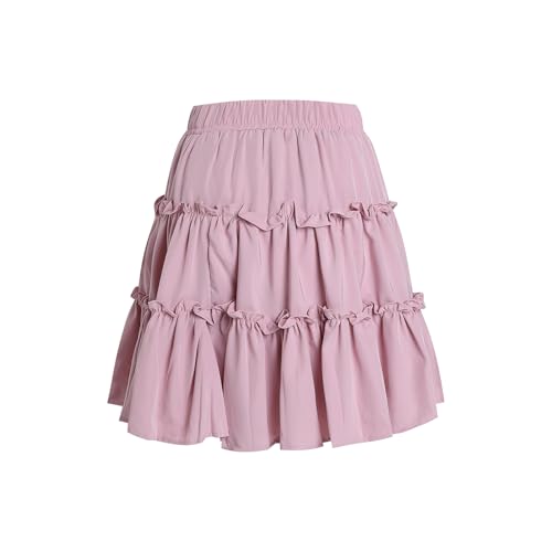 Damen Rüschen Mini Rock Niedlicher Hohe Taille Flowy Kurzer Rock Casual Elegent Süßer Fließend Elastische Taille Faltenrock S von Artykey