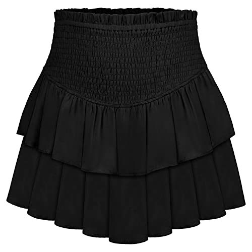 Damen Rüschen Mini Rock Niedlicher Hohe Taille Novelty Mehrlagige Kurzer Rock Shorts Sommer Casual Elastische Taille Faltenrock L von Artykey