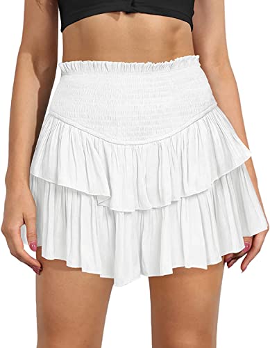 Damen Rüschen Mini Rock Niedlicher Hohe Taille Novelty Mehrlagige Kurzer Rock Shorts Sommer Casual Elastische Taille Faltenrock L von Artykey