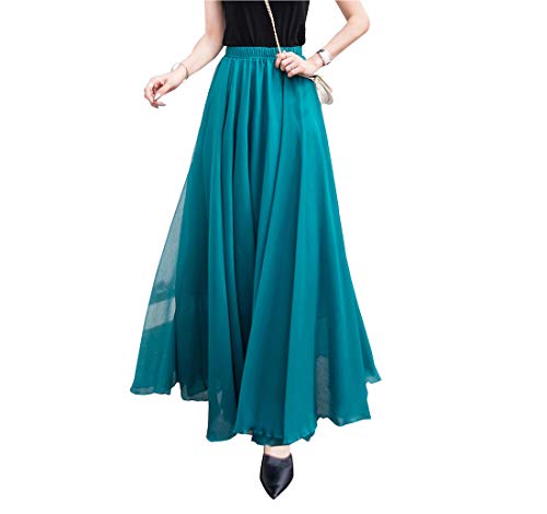 Lang Rock Damen Summer Chiffon Faltenrock Boho Elegant Casual Hohe Taille Maxi Tanzendes Festival Strandrock Emerald Green S von Artykey