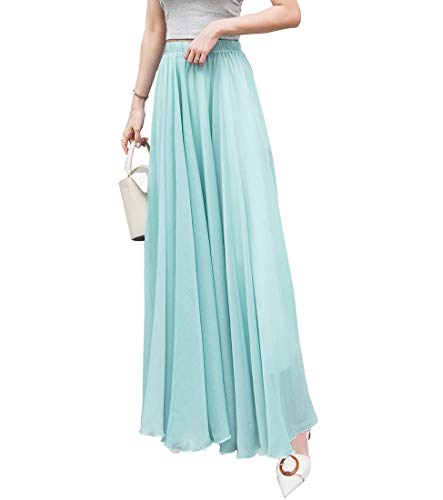 Lang Rock Damen Summer Chiffon Faltenrock Boho Elegant Casual Hohe Taille Maxi Tanzendes Festival Strandrock Light Green L von Artykey