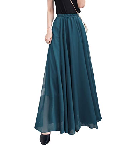 Lang Rock Damen Summer Chiffon Faltenrock Boho Elegant Casual Hohe Taille Maxi Tanzendes Festival Strandrock Navy Blue M von Artykey