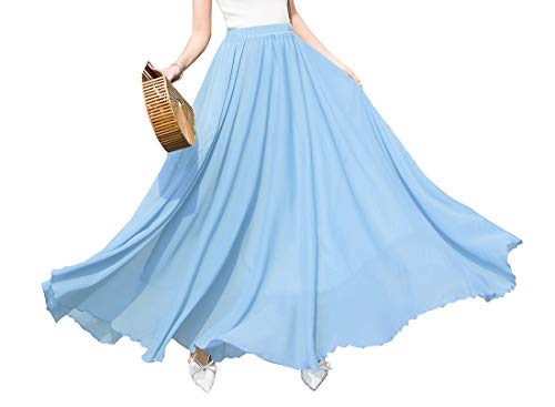 Lang Rock Damen Summer Chiffon Faltenrock Boho Elegant Casual Hohe Taille Maxi Tanzendes Festival Strandrock Sky Blue M von Artykey