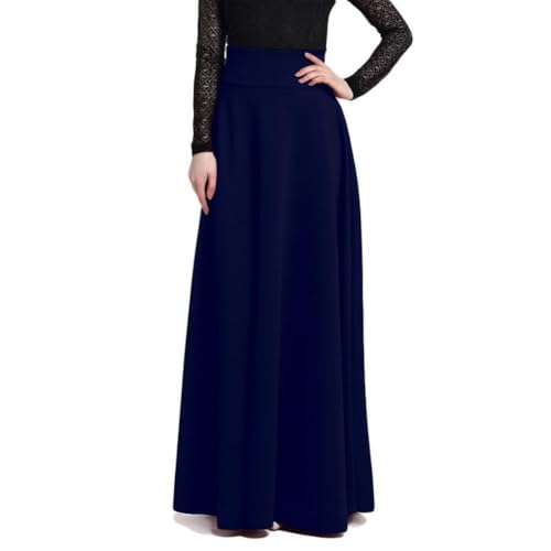 Maxi Rock Damen Hohe Taille Elegant A-Linie Einfarbig Lange Röcke Rot Schwarz Maxirock Dunkelblau XXL von Artykey