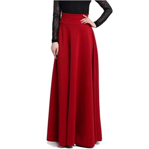 Maxi Rock Damen Hohe Taille Elegant A-Linie Einfarbig Lange Röcke Rot Schwarz Maxirock Rotwein XL von Artykey