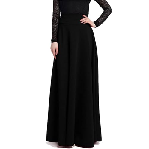 Maxi Rock Damen Hohe Taille Elegant A-Linie Einfarbig Lange Röcke Rot Schwarz Maxirock Schwarz XXL von Artykey