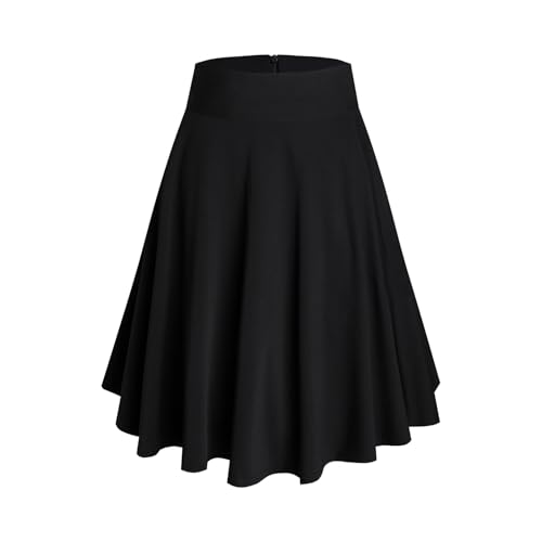 Midi Rock Damen Hohe Taille Elegant A-Linie Knielang Röcke Freizeitrock Rockabilly Cocktail Skirt Schwarz S von Artykey