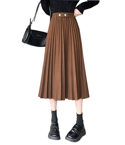 Rock Damen Hohe Taille Lang Faltenrock Winterrock Vintage Elegant Warm Wollrock Röcke Retro Elastische Taille A Linie Freizeit Party Midi S von Artykey