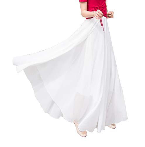 Rock Damen Lang Chiffon Hohe Taille Röcke Elegant A-Linie Boho Maxirock Strandrock Faltenrock Hochzeit Skirt White von Artykey