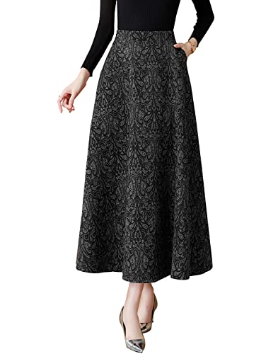 Rock Damen Lang Hohe Taille Winterrock Warm Wollrock Vintage Maxi röcke Elegant Herbst Elastische Taille A Linie Casual Faltenrock Dark Grey L von Artykey