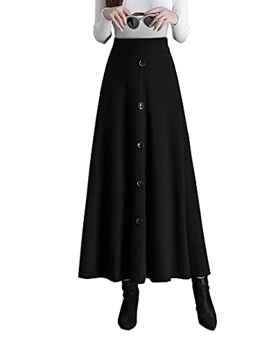 Rock Damen Lang Winterrock Vintage Elegant Warm Strickrock Hohe Taille Maxi röcke Retro Elastische Taille A Linie Casual Party Faltenrock Black M von Artykey