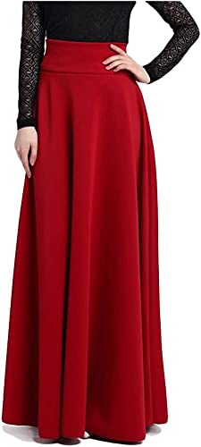 Rock Damen Maxi Winterrock,Rock ohne Falte,Hohe Elastizität Space Baumwolle,Vintage Elegant Hohe Taille Warm Lang röcke Casual Party Red Wine L von Artykey