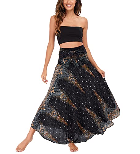 Rock Damen Summer Gedruckter Multifunktionaler Lang Rock Bohemien Maxirock,Midi Boho Hosenträger Kleid Hohe Taille Faltenrock Strandrock Sommerkleid von Artykey