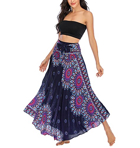 Rock Damen Summer Gedruckter Multifunktionaler Lang Rock Bohemien Maxirock,Midi Boho Hosenträger Kleid Hohe Taille Faltenrock Strandrock Sommerkleid von Artykey