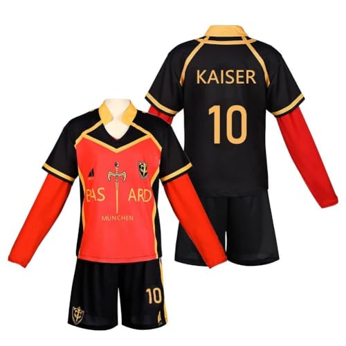 AruMinna Wulachaka Blue Lock Cosplay Kostüm Outfit Anime Deutschland Team Schwarz Rot Fußball Trikot Sportbekleidung Uniform Trainingsanzug für Teens Erwachsene Cosplay, Nr. 10, S von AruMinna
