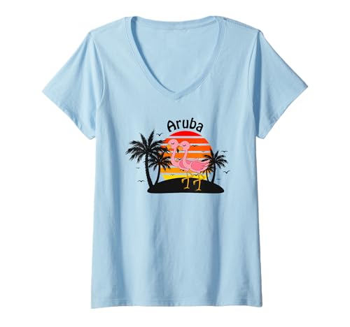 Damen Aruba T-Shirt mit V-Ausschnitt von Aruba-Souvenirladen