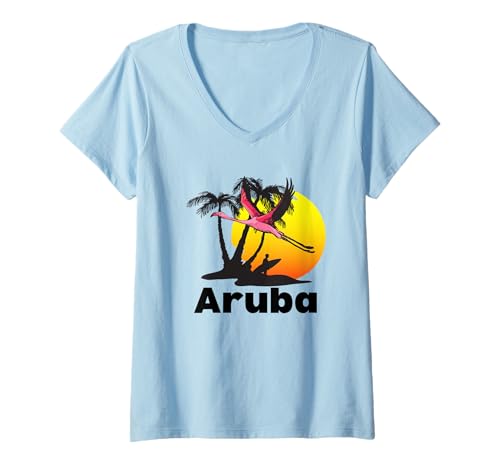 Damen Aruba T-Shirt mit V-Ausschnitt Damen Aruba T-Shirt mit V-Ausschnitt von Aruba-Souvenirladen