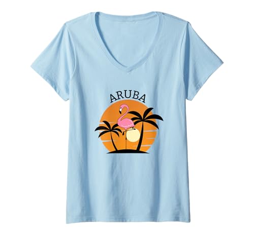 Damen Aruba T-Shirt mit V-Ausschnitt von Aruba-Souvenirladen