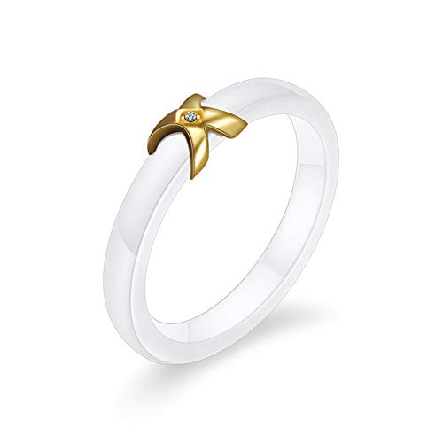 Aruie Ring aus Keramik mit Initiale X, vergoldet, Kreuz, Zirkonia, Schmuck für Herren und Damen – Schwarz / Weiß, Keramik von Aruie