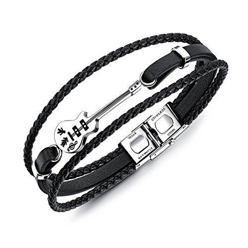 aruie Schmuck Armband Gitarre Musikinstrument Zeichnung Link flach geflochten Leder Edelstahlverschluss inoxdable Kette de Hand Fantaisie Chic Geschenk Herren Damen von Aruie