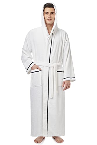 Arus Bademantel-Mclass, für Herren mit Kapuze (XXL Long White w Black) von Arus