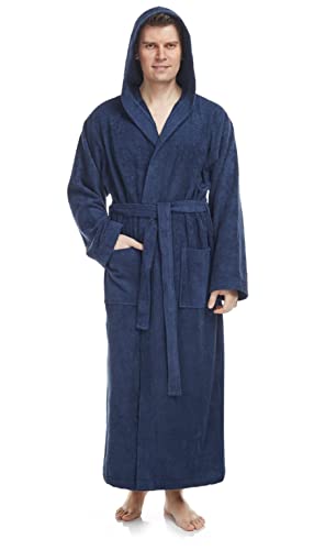 Herren Bademantel mit Kapuze, Größe: L-XL Lang, Farbe: Marine von Arus