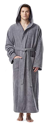 Herren Bademantel mit Kapuze, Größe: XXL-3XL Lang, Farbe: Grau von Arus