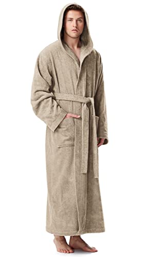 Herren Bademantel mit Kapuze, Größe: XXL-3XL Lang, Farbe: Sand von Arus
