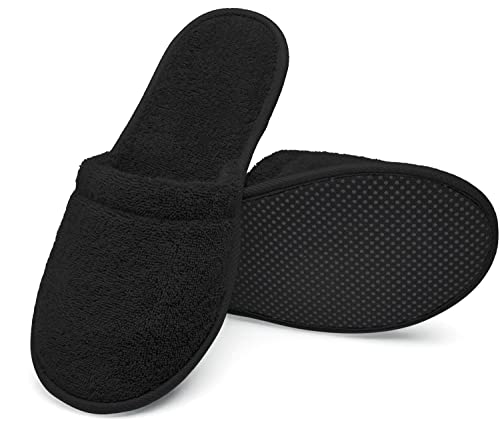 Arus Badepantoletten, 1 Paar, Schuhgröße 38-42, Gäste-Pantoffeln, Duschschlappen, Badelatschen, Frottee-Slipper, Farbe: Schwarz SL-BL-1 von Arus