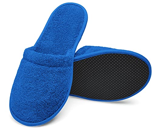 Arus Badepantoletten, 2 Paar, Schuhgröße 38-42, Gäste-Pantoffeln, Duschschlappen, Badelatschen, Frottee-Slipper, Farbe: Royalblau SL-RO-12 von Arus