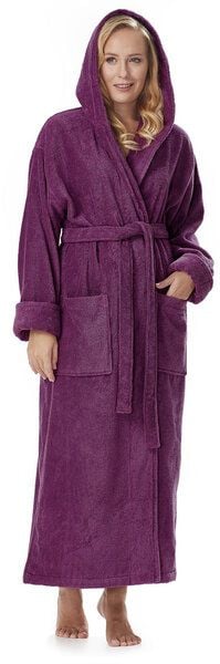 Arus Damen-Bademantel mit Kapuze knöchellang 100 % Bio-Baumwolle von Arus