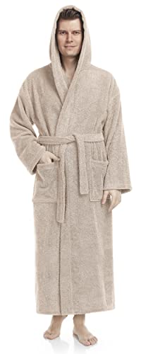 Herren Bademantel mit Kapuze, knöchellang, L-XL Lang, Sand von Arus