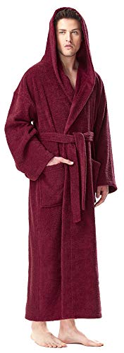 Herren Bademantel mit Kapuze, knöchellang, XXL-3XL Lang, Bordeaux von Arus