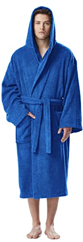 Herren Bademantel mit Kapuze, knöchellang, XXL-3XL Lang, Königsblau von Arus