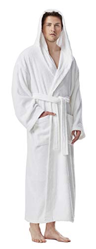 Herren Bademantel mit Kapuze, knöchellang, XXL-3XL Lang, Weiß von Arus