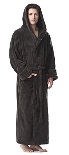 Arus Herren Fleece Robe Lange Kapuze Türkisch Bademantel, Dunkelgrau, Large-X-Large von Arus