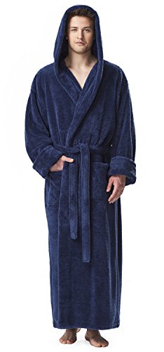 Arus Herren Fleece Robe Lange Kapuze Türkischer Bademantel - Blau - Large-X-Large von Arus