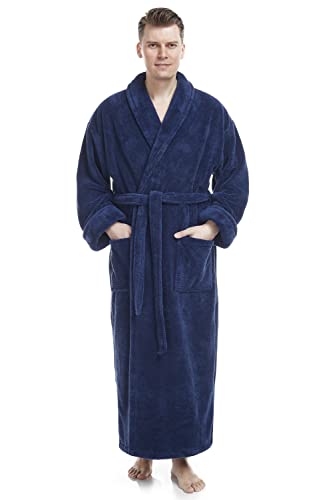 Arus Herren Schalkragen Volle Länge Hoch Lang Fleece Robe Türkischer Bademantel - Blau - Large-X-Large von Arus