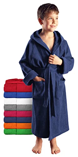 Kinder-Bademantel mit Kapuze für Jungen und Mädchen, 100% Baumwolle Frottee, lang, Marine, 128 Kinder-Bademantel mit Kapuze für Jungen und Mädchen, 100% Baumwolle Frottee, lang, Marine, 128 von Arus