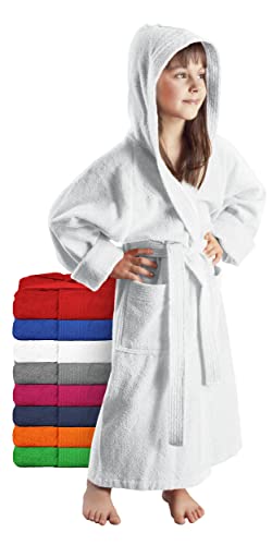 Kinder-Bademantel mit Kapuze für Jungen und Mädchen, 100% Baumwolle Frottee, lang, Weiß, 128 Kinder-Bademantel mit Kapuze für Jungen und Mädchen, 100% Baumwolle Frottee, lang, Weiß, 128 von Arus