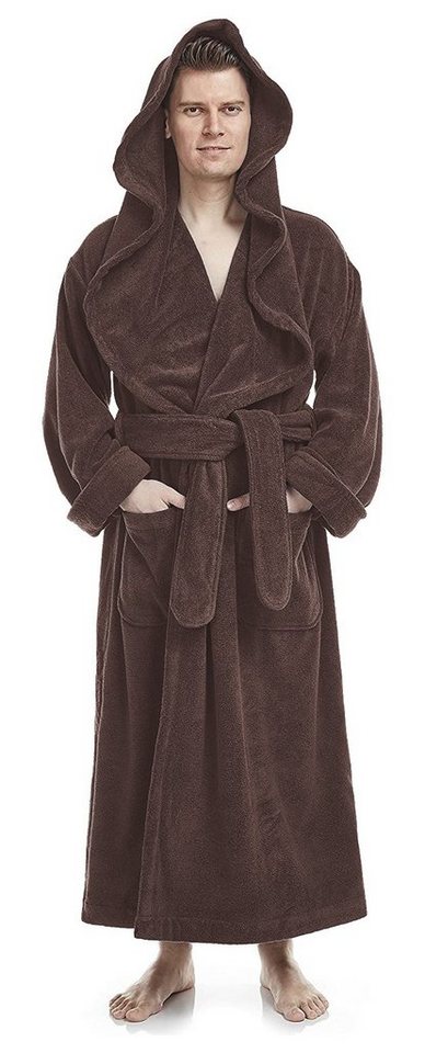 Arus Unisex-Bademantel Monk, 100% Baumwolle, mit Mönchs-Schalkragen, extra lang, 100% Baumwolle von Arus