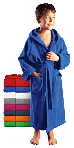 Arus Kinder-Bademantel mit Kapuze für Jungen und Mädchen, 100% Baumwolle Frottee (380 g/m²), lang, Royalblau, 116 von Arus