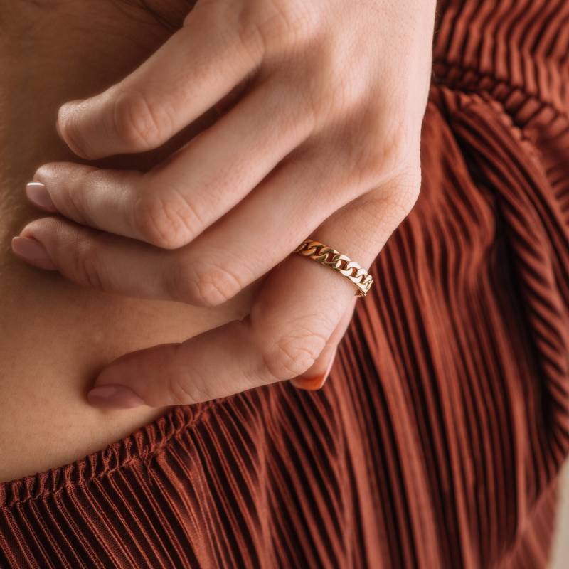 14K Massivgold Panzerkettenring 4 Mm Cuban Link-Ehering von ArvaJewels